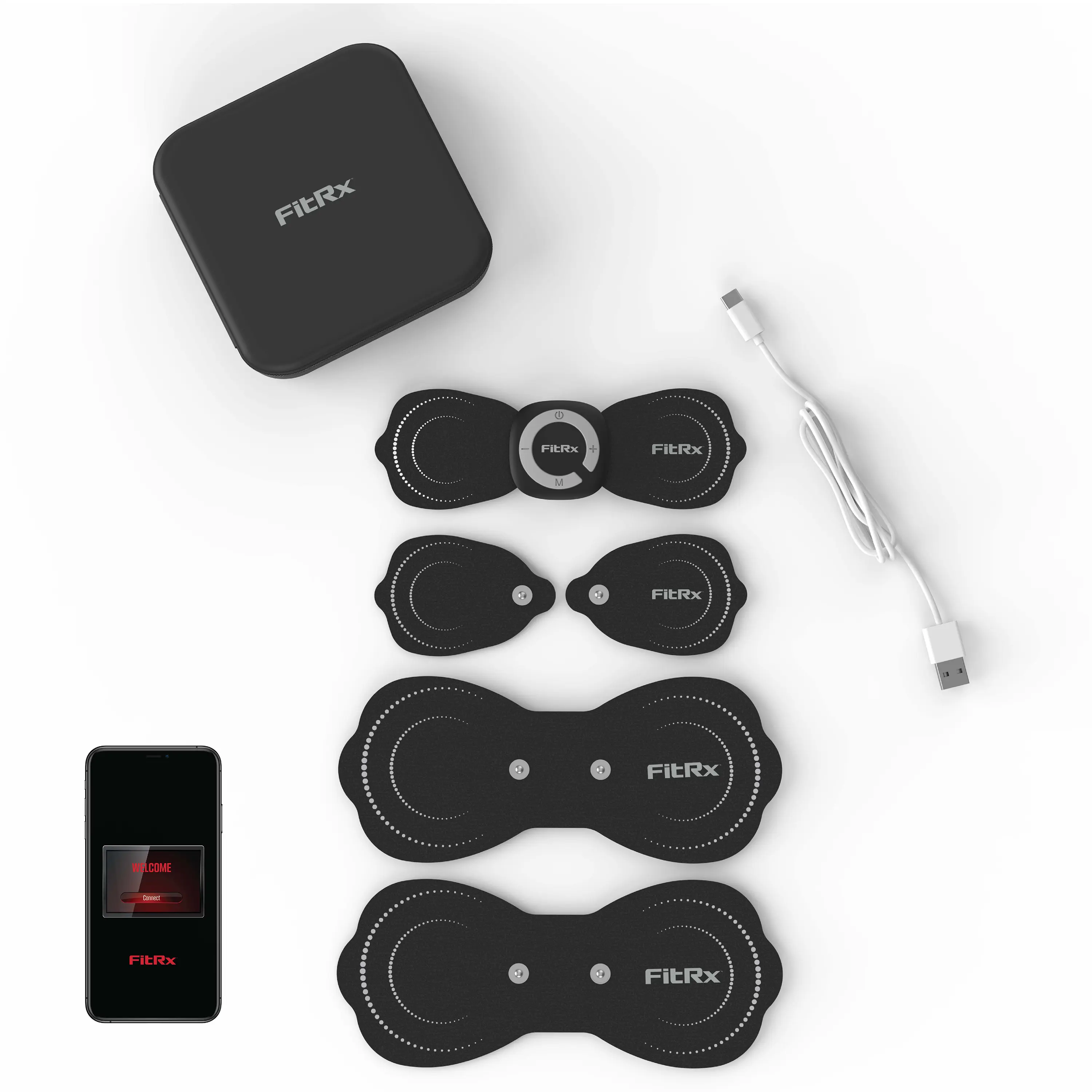 FitRx Electrode Wireless Massager - Rechargeable TENS Muscle Stimulator with App Control