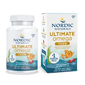 Nordic Naturals Ultimate Omega Teen - Omega 3 Formula for Teenagers, 60 Ct Strawberry-Flavored, Non-GMO, Gluten & Dairy Free, Third-Party Tested