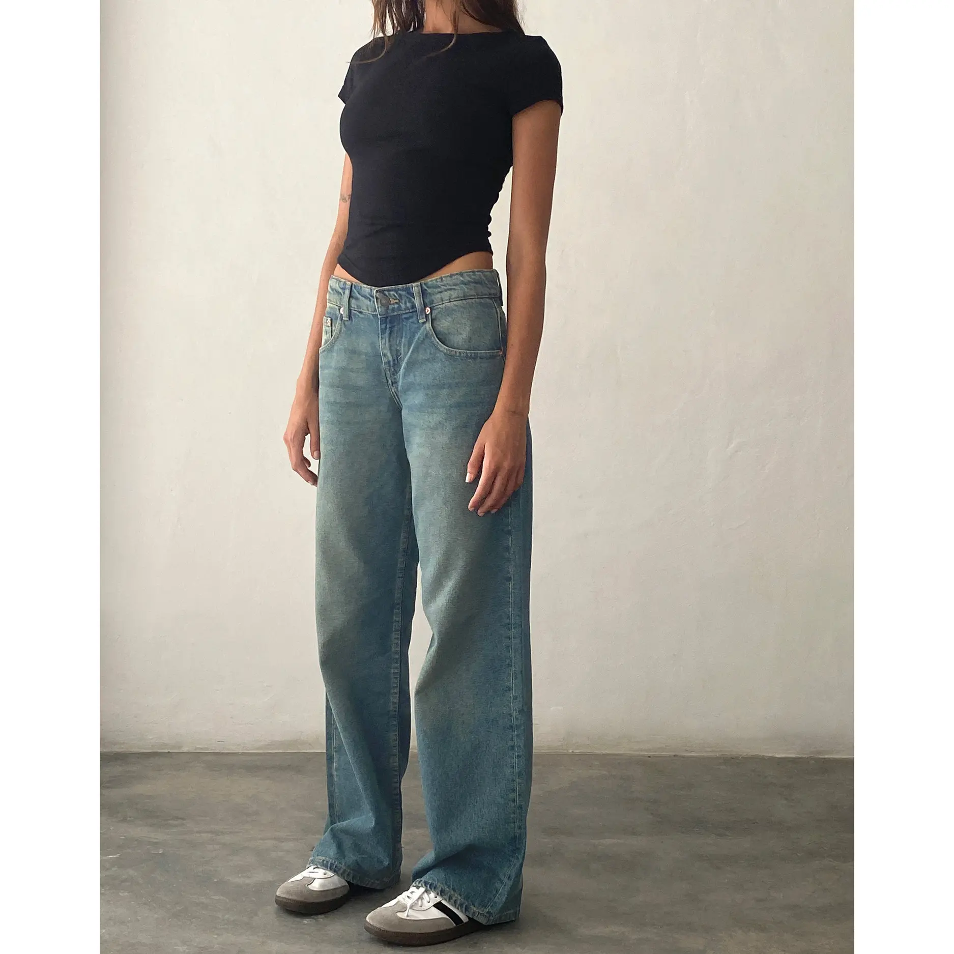 MOTEL Low Rise Parallel Jeans in Vintage Blue Green