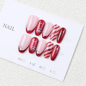 Handmade French Full Nail Set, Hand Drawn Bowknot, Fashionable and Elegant, Perfect for Parties, Dancing, Daily Wear, Christmas Gift