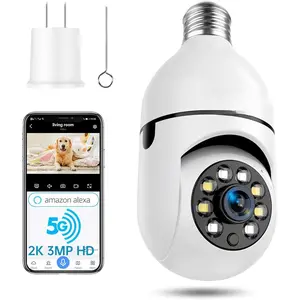 2K/3MP Light Bulb Security Camera, 5G& 2.4GHz WiFi Alexa E27 360°   Light Socket Camera for Outdoor, Wireless WiFi Home IP Camera with Motion Tracking Alarm, Color Night Vision,Two-Way Talk
