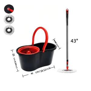 Mop And Bucket Set with 360° Rotatable with Wring System Stainless Steel Pole Rotation Mop Base No Replacement Mop Head for Homes and Offices Efficient Cleaning Solution。