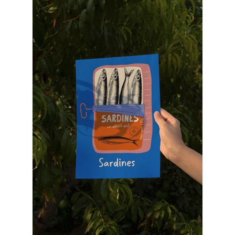 Trendy Sardines Art Print, Tin Fish Art Print, Sardines Tin Print, Colorful Fish Print, Kitchen Wall Art, Trendy Wall Art, Seafood Wall Art