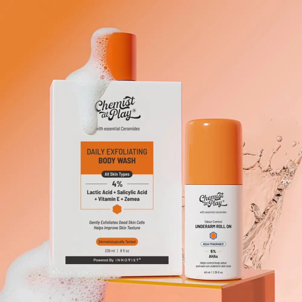 Daily Freshness Duo | Exfoliating Body Wash - 8fl oz & Aqua Underarm Roll-On - 1.35fl oz | Helps Smoothen Skin | Gently Exfoliates with AHAs