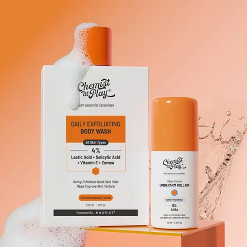 Daily Freshness Duo | Exfoliating Body Wash - 8fl oz & Aqua Underarm Roll-On - 1.35fl oz | Helps Smoothen Skin | Gently Exfoliates with AHAs