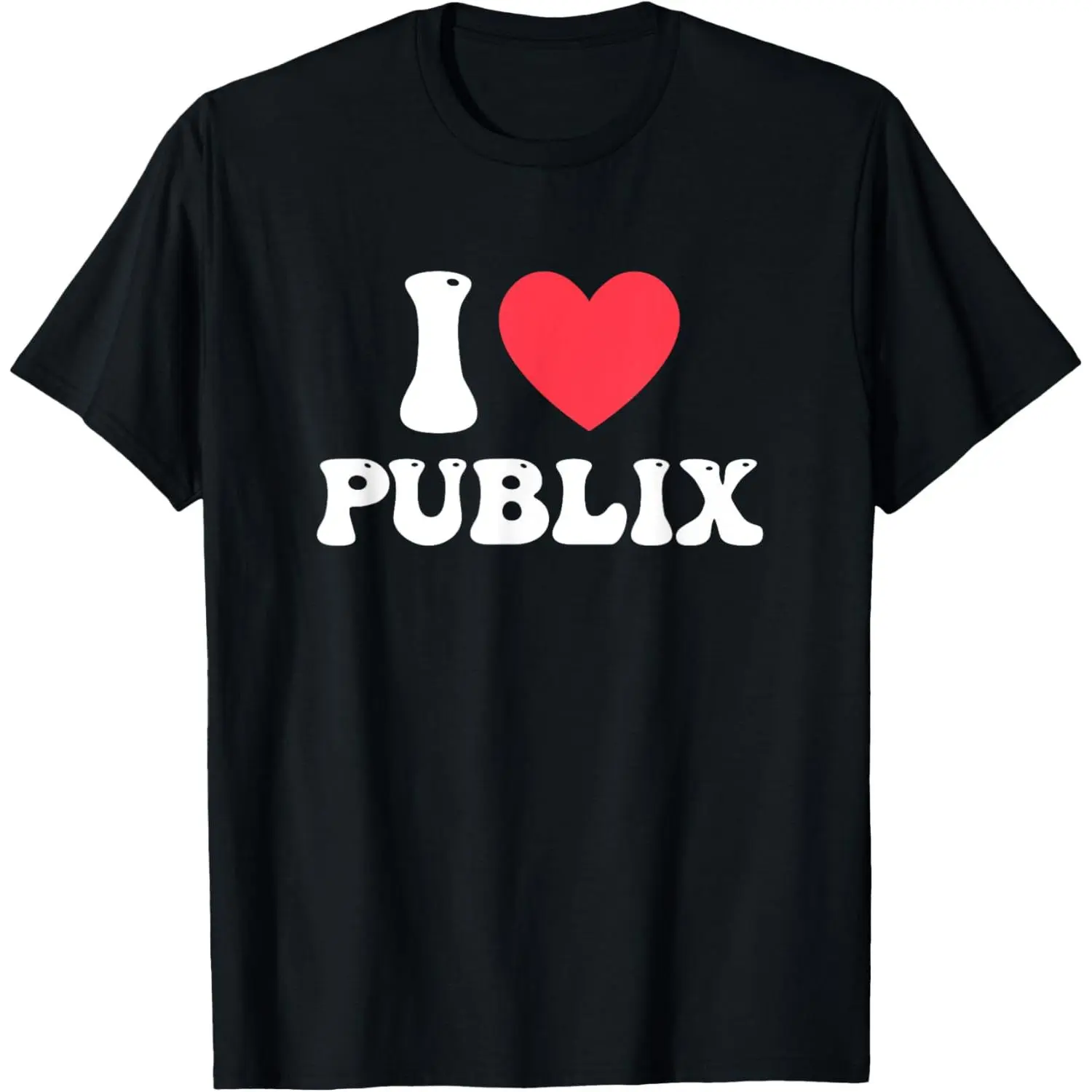 Women's Short-Sleeve Basic Casual Round Neck Print T-Shirt - I Love Publix Funny Design, 100% Cotton, Shrink-Resistant, Durable, Soft, Comfortable, Made in USA, Shortsleeve, Simple, Straight, Top, Everyday, Printed, Straight Cut, 4Xl