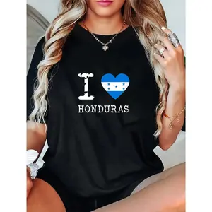 100% Cotton I Love Honduras T-Shirt Honduras Flag Breathable Fabric