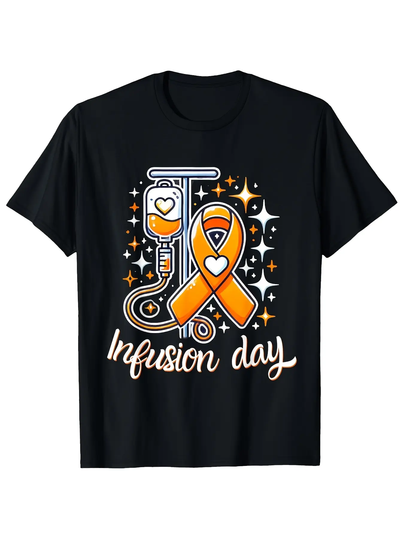 Men's MS Awareness T-Shirt - Retro Orange Ribbon & IV Drip Chemotherapy Shirt Suitable for Multiple Sclerosis Support Breathable Polyester Tee for Infusion Day Design MS Advocacy Treatments Machine Washable Retro Round Neck Top