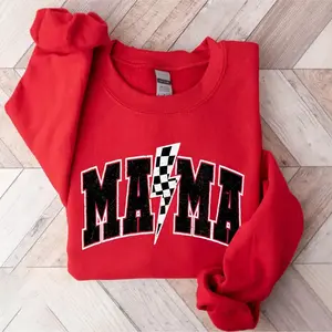 Mama Sweatshirt, Checkered Mama Sweatshirt, Best Mom Ever Sweatshirt, Lightning Bolt Mama Crewneck, Mothers Day Gift - EVA RAMOS