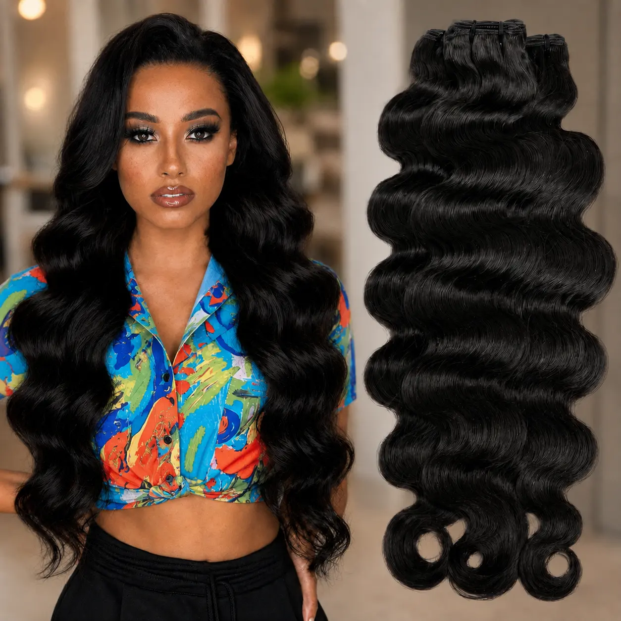 Natural Black Human Hair Bundles for Women, Body Wave or Straight Hair Extensions, Soft Full Weft Hair for Daily Styling
