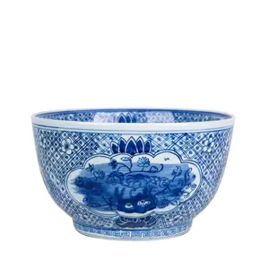 Blue And White Medallion Flower Bird Porcelain Bowl