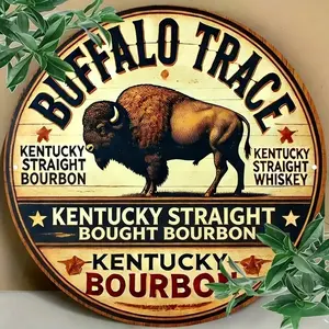 Buffalo Trace Vintage Metal Tin Sign - Rustic Round Kentucky Bourbon Wall Art, Retro Home Bar & Man Cave Décor, Vintage Decor
