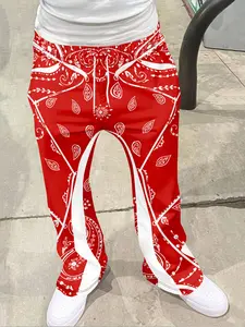 Men's Loose Fit Bandana Paisley Print Pants, Casual Straight Leg, Casual Sporty Streetwear, Fitted Hip Hop Vintage Long Pants, All Seasons, Fashion