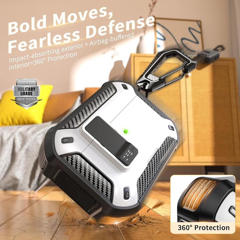 AirPods Pro 3 Generation Case Cover with Cleaner Kit, Military Hard Shell Protective Armor with Lock for AirPod Gen 3 Charging Case 2021,Front LED Visible,White