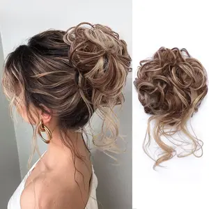 messy bun hair toled updo buns extension elastic band s curly scrunchie for women brown mix ash blonde