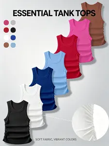 Women's Sporty Fitted Vest, Breathable Comfortable Sleeveless Top, Plain Pattern, All Seasons, No Button or Zipper, Multi-Pack