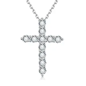 [TW] Divine Cross Pendant VVS1 D Color 925 Sterling Silver Synthetic Moissanite Necklace 16 inches with a 2 inches extension adjustable chain Gift For Women Birthday For New Year