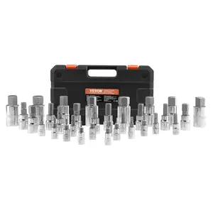VEVOR Hex Bit Socket Set, 32-Piece, S2 Alloy Steel and Cr-V Steel, Standard SAE and Metric, 1/4 in, 3/8 in, and 1/2 in Drives, with Enhanced Storage Case, Allen Socket Set for Mechanics, Auto Repair