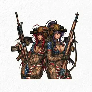 Rias x Akeno Anime Patriot Girl Sticker, USA Flag Tactical Decal, Freedom Anniversary Vinyl Art, America 250th Anniversary Sticker