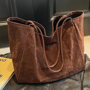Women's Vintage-Style Togo Leather Large-Capacity Tote - Brown, Fixed Shoulder Straps, Fashionable Shopping Bag, Ideal for Commuting & Travel Slouchy Tote