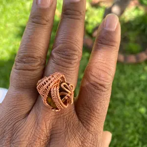Copper Wrapped Crystal Tiger Eye Ring