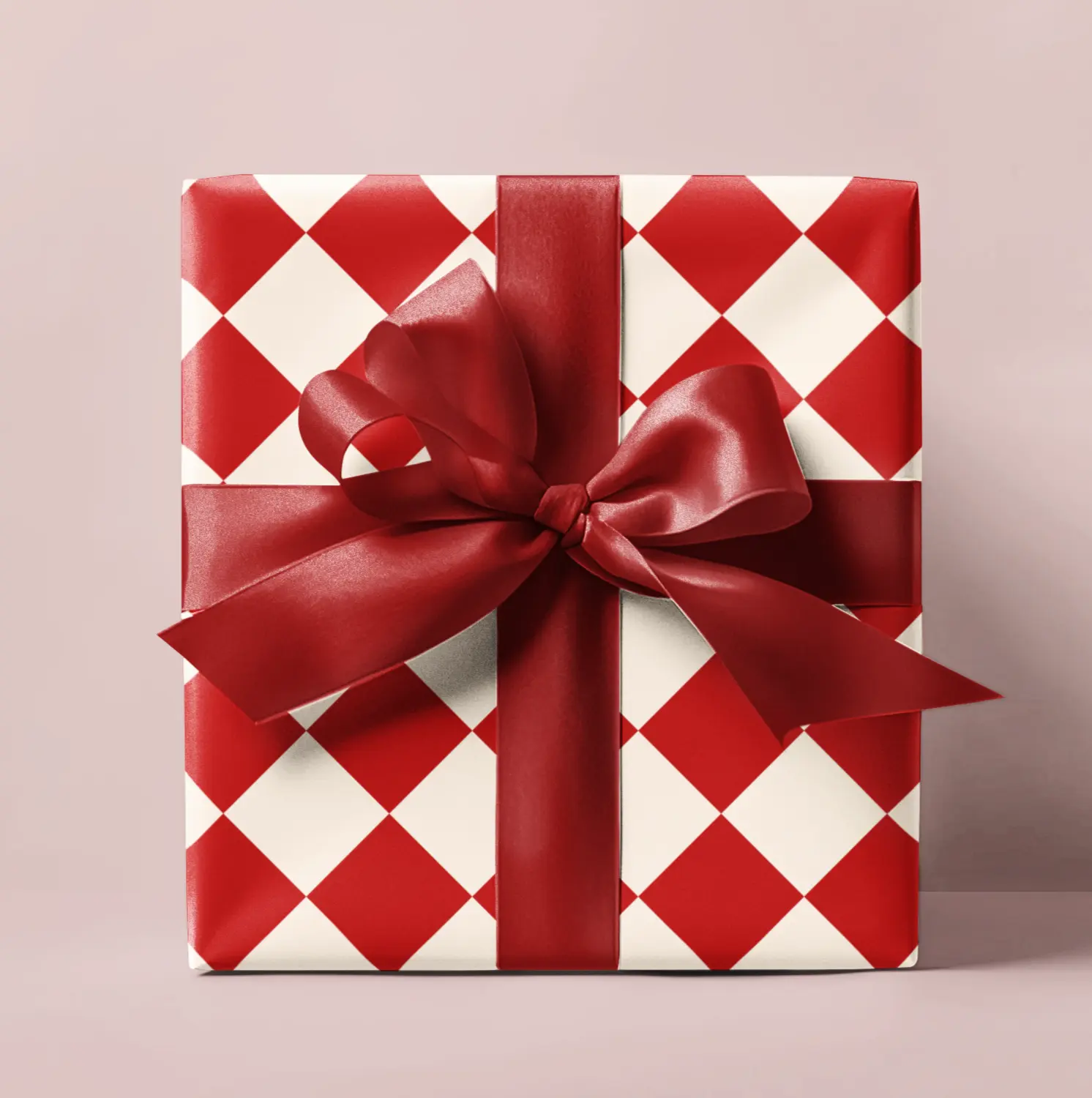 Red & Cream Checkered Strong Christmas Wrapping Paper Roll - 3 Multi-Size Options, 30x36in High-Def Print, Elegant Patterned Paper Gifts & Wrapping Supplies