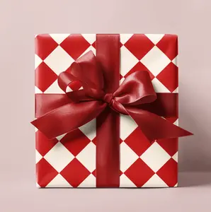 Red & Cream Checkered Wrapping Paper Roll