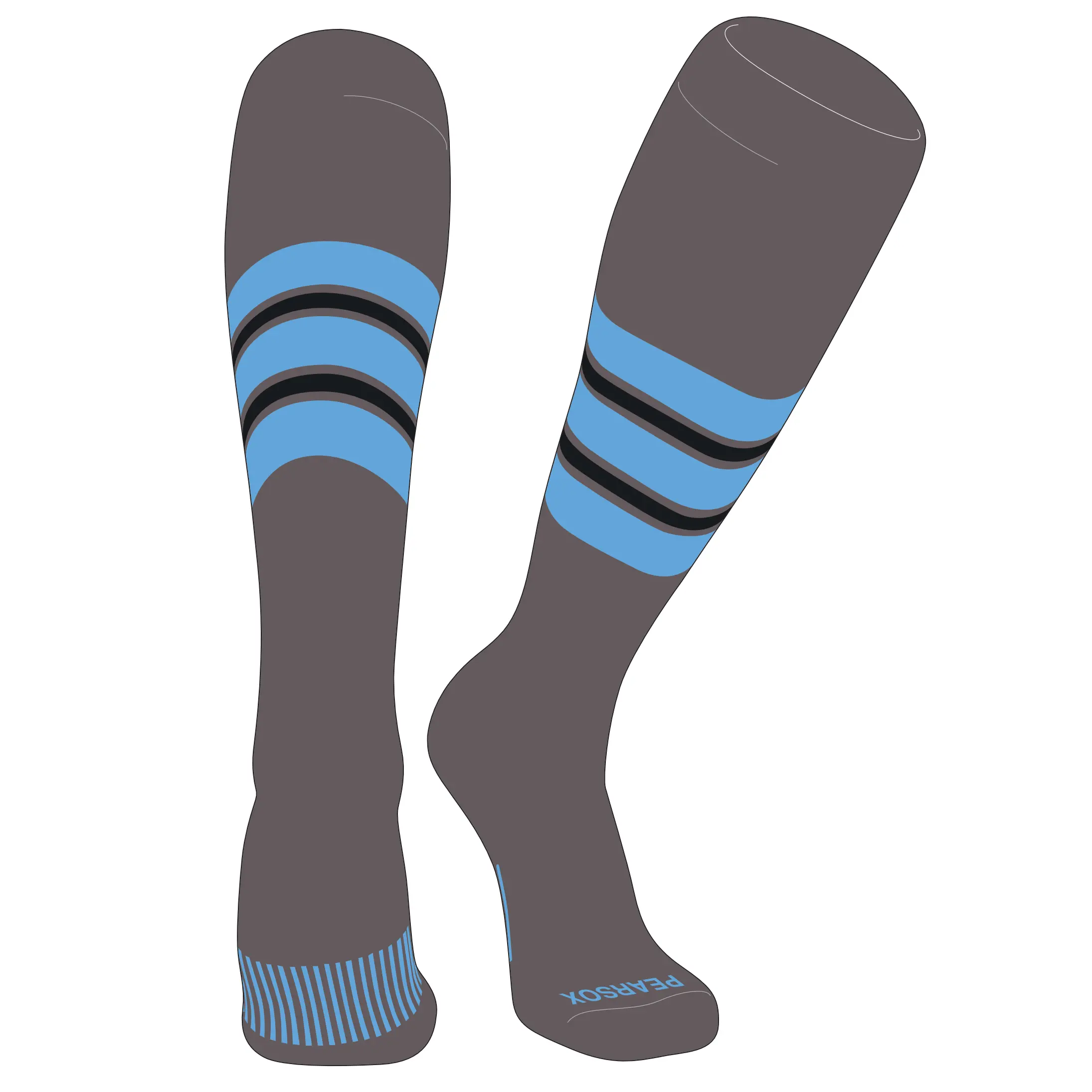 Pear Sox Striped Knee High Baseball, Football Socks (E) Graphite, Sky Blue, Black