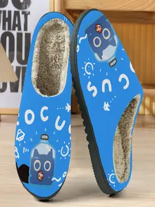 Cute Catfish Cotton Slippers, Blue Bottom Cats Trapped in Water Bottle, Small Fish Illustration, Focus Text, Cozy Plush Lining