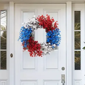 Independence Day red, white and blue imitation flower star-shaped wreath, commemorative festival floral decoration artificial flower wreath, home, outdoor, garden, bonsai, balcony, front door hanging decoration