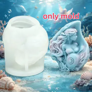 3D Mermaid Seashell Candle Silicone Mold Ocean Fairy Spiral Sculpture Candle Making Mold DIY Conch Angel Aromatherapy Candles Soap Resin Crafts, Coastal Home Decor Craft Supplies