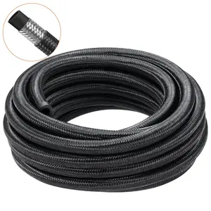 6AN Fuel Line Kit, 20 FT Fuel Hose Kit, 0.34" Nylon Stainless Steel Braided Fuel Line Oil/Gas/Diesel Hose End Fitting Kit, with 12 PCS Swivel Fitting Adapter Kit, Black