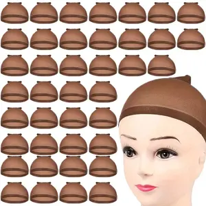 Wig Cap for Women, 40pcs/set Heatless Styling Tool for Hair Styling, Elastic Nylon Wig Cap for Women & Girls, Brown Round Toupee Hair Accessories for Daily Use, Adjustable Wig Cap, Wig Grip Cap