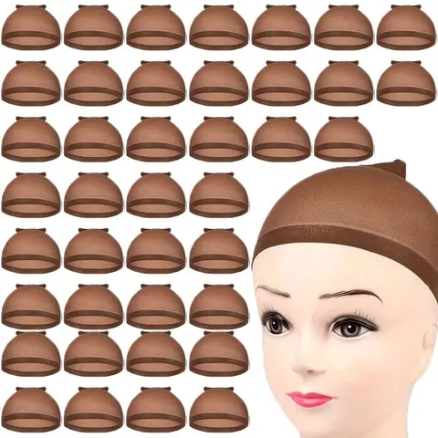 Wig Cap for Women, 40pcs/set Heatless Styling Tool for Hair Styling, Elastic Nylon Wig Cap for Women & Girls, Brown Round Toupee Hair Accessories for Daily Use, Adjustable Wig Cap, Wig Grip Cap, Wig Grip Cap for Glueless Wig