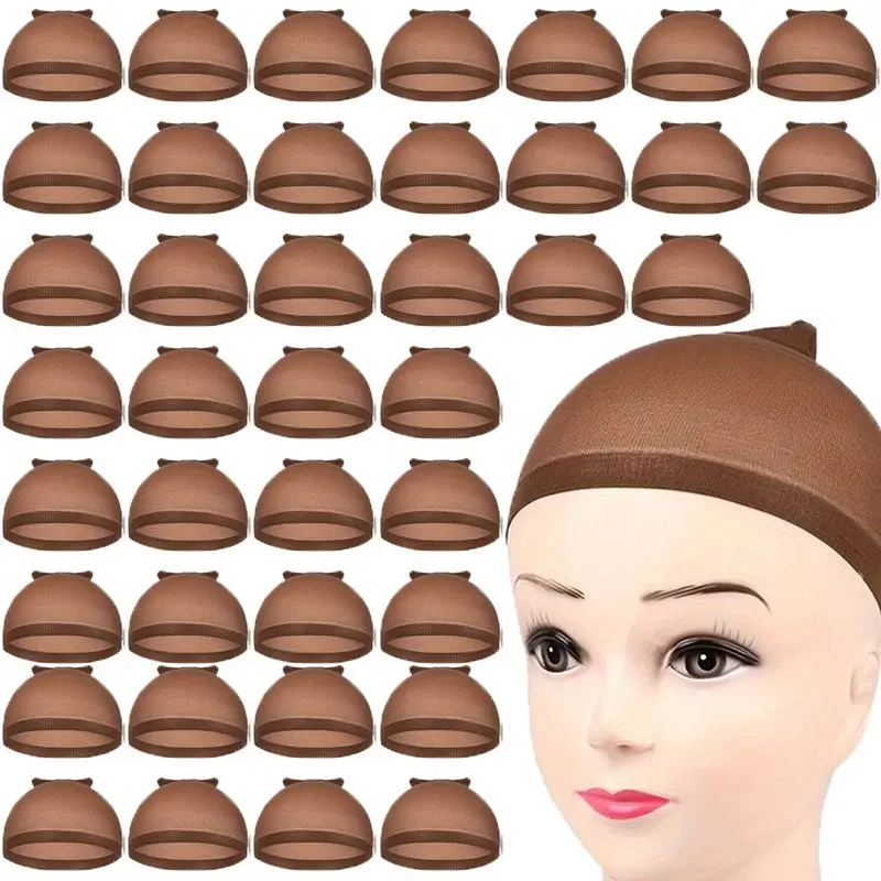 Wig Cap for Women, 40pcs/set Heatless Styling Tool for Hair Styling, Elastic Nylon Wig Cap for Women & Girls, Brown Round Toupee Hair Accessories for Daily Use, Adjustable Wig Cap, Wig Grip Cap, Wig Grip Cap for Glueless Wig