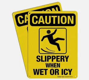 Slippery When Wet or Icy Sign 2 Pack 10 x 7 In Reflective Aluminum Caution Sign
