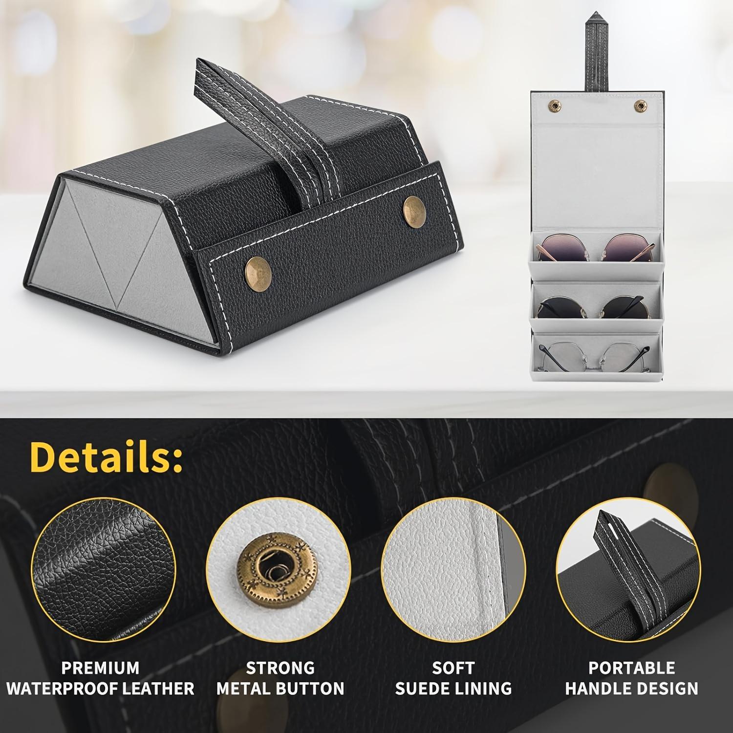 3 Slot Glasses Case Holds 3 Eyeglasses Large Frame Sunglasses Round Frame Prescription Glasses Organizer Set Includes 3 Pairs of Glasses