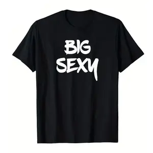 Mens Vintage T-Shirt with BIG SEXY Crew Neck Short Sleeve Tee, Regular Fit Plus Size, Machine Washable for Gym, Outdoor & Casual Wear, Retro Style, Breathable Material, Graphic Tee, Gym Enthusiasts