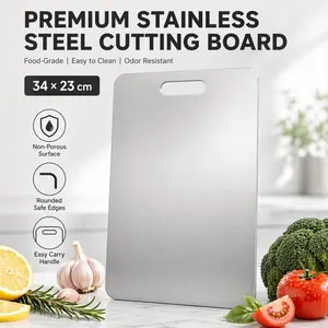 304 Stainless Steel Cutting Board, Non-Slip Thickened Durable Chopping Board, Home Kitchen Large Size Meat & Vegetable Slicing Tray