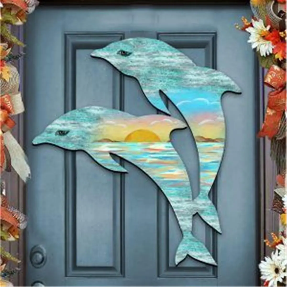 212 MAIN 24x22in Rustic Reclaimed Wooden Board Dolphin Hanging Wall Decor - Handmade Ocean-Inspired Decorative Artwork, Beachy Hanging Decor for Home, Ideal Any Occasion Gift with Animals Theme