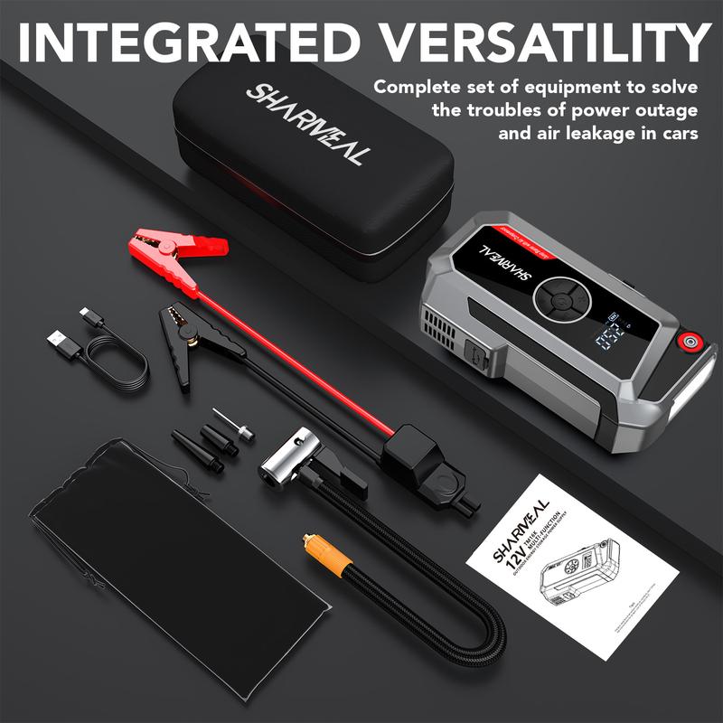 6000A Portable Car Jump Starter with Air Compressor 12V Battery Jump Starter Power Pack Tire Inflator with Extended Smart Jumper Cables for All Gas & up to 10.0L Diesel Engines