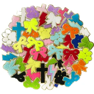 Colorful Chenille Patches Set - 42PCS Bow Flower Lightning Bolt Cross Iron On Patches for Clothing Hats Jackets Backpack