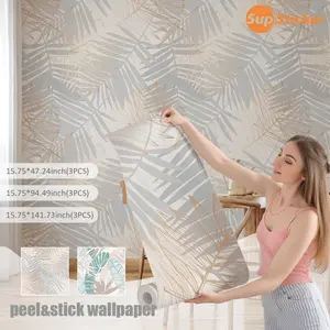 3pcs Tropical Plant Leaf, Modern Minimalist Style, High Definition Print, Durable Easy Cut DIY Large Size Wall Covering, Peel And Stick Wallpaper Designs
