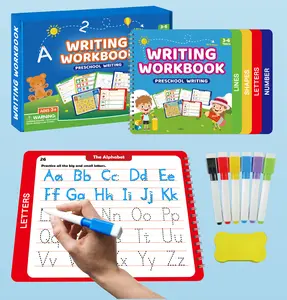 Preschool Writing Workbook for Kids Ages 3-6,Reusable Groove Practice Set Includes 6 Markers and an Eraser.Magical Practice Book Featuring Lines, Shapes, Letters and Numbers.