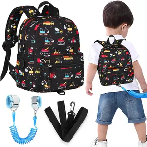 Toddler Backpack with Leash 1-3 Years Old Boys Girls Cute Mini Excavator Anti Lost Wrist Link Travel Small Kids Backpack Harness Black