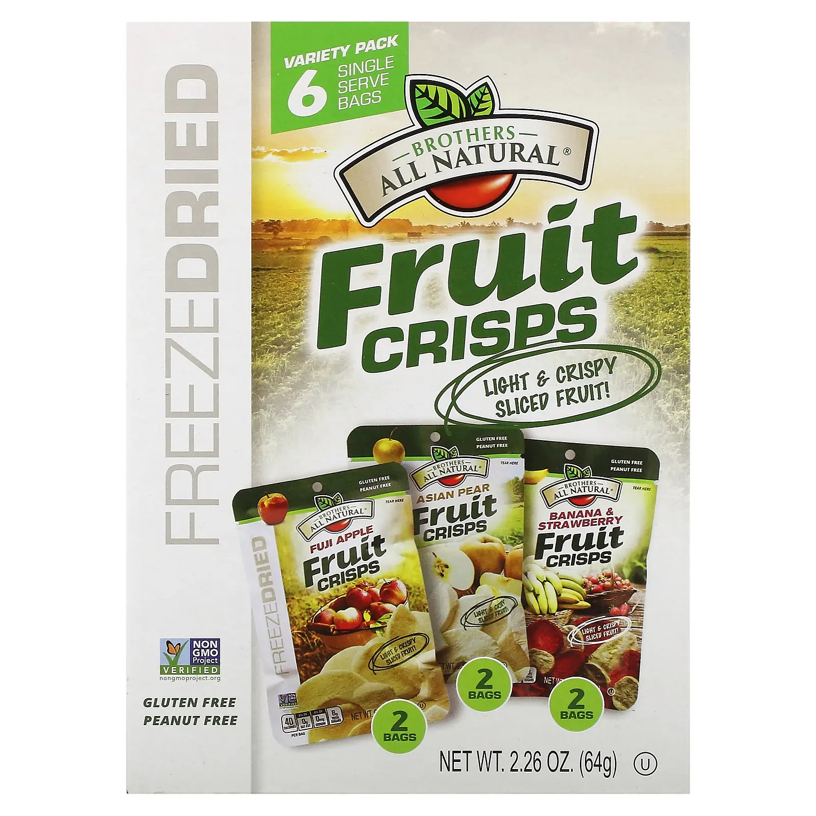 Brothers-All-Natural Fruit Crisps, Variety Pack, 6 Single Serve Bags, 2.26 oz (64 g)