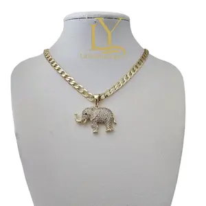 LaYaiBoutique #1624 Cadena Tradicional Cuban Link Oro Laminado 14k ALTA CALIDAD with Elephant Pendant