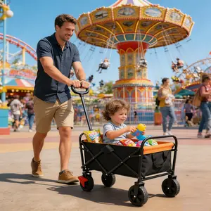 Mini Folding Wagon Garden Shopping Beach Cart (Brake+Orange+Black), 150LBS Capacity, 600D Oxford Cloth, Lightweight & Easy to Store