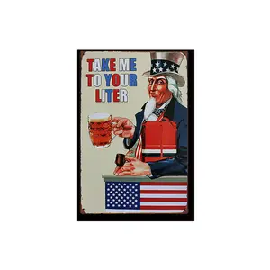 European American Style Tin Metal Decor, 8x12 Inch vintage iced beer wall plaque. High quality print weathered finish, 2D Flat structure, great for restaurant, bar and home wall gift idea.
