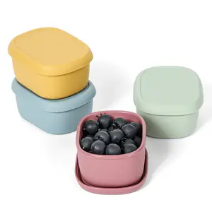 Set of 4 Reusable Food Storage Box Silicone Snack Containers with Lids, Small Snack Container, Stackable Lunch Box for Travel Picnic, 6.76 oz